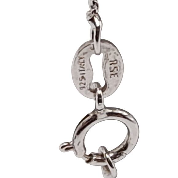 Vintage Italian Sterling Silver Heart Necklace, CZ Rhinestones, 17" - Picture 7 of 12